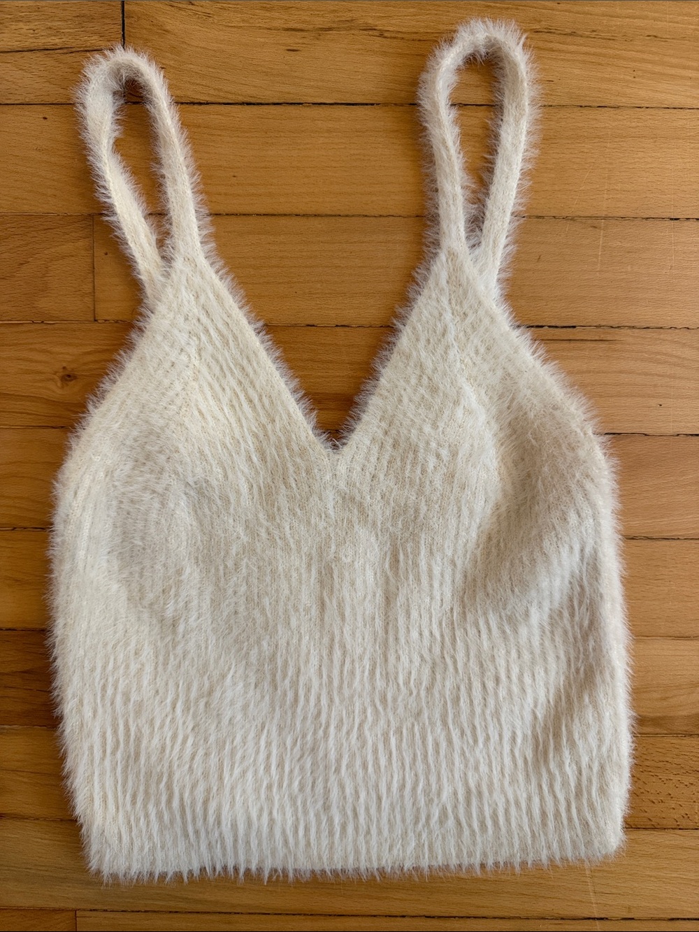 Lush Cream Fuzzy V-Neck Cropped Camisole